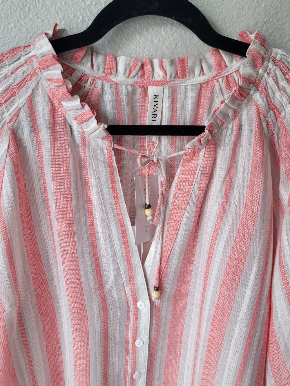 Kivari Hailee Striped Linen Cotton Blend Boho Coastal Blouse Size 12 NWT - Picture 2 of 13